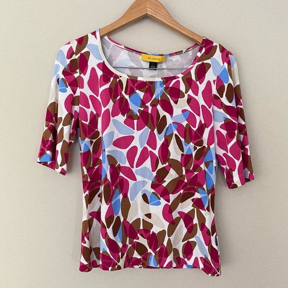 ST JOHN Colourful Patterned Short Sleeve Top - Picture 1 of 7